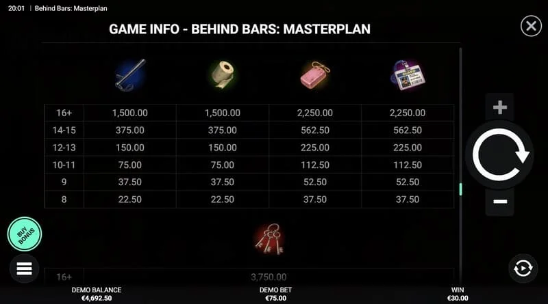 Behind Bars Masterplan – skärm med omedelbar vinst Instant Win
